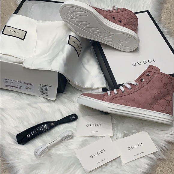 Gucci Shoes - Gucci | High Top Logo Satin Sneakers